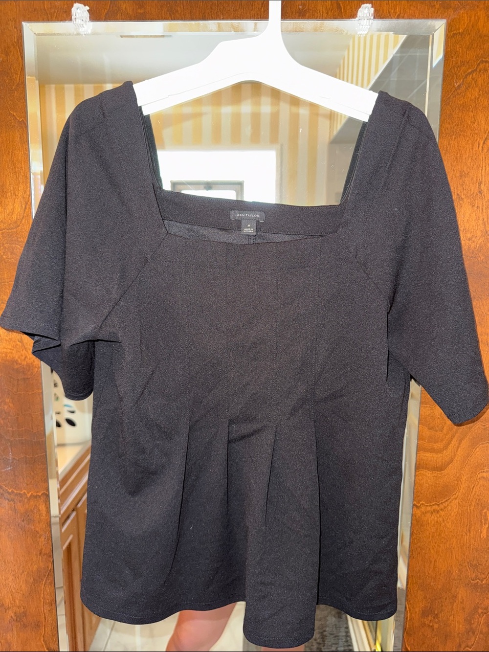Ann Taylor Black Square Neck Short Sleeve Peplum Top